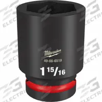 MILWAUKEE Deep Impact Socket: 1 in Drive Size, SAE, 1 15/16 in Socket Size, 6-Point, Deep, Friction (MPN 49-66-6519). Key specifications — attr1215501: MILWAUKEE; attr1215515: Black Phosphate; attr1215518: 1-15/16 in.