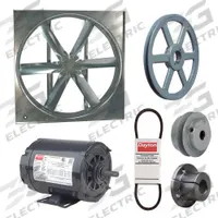DAYTON Supply Fan w/Drive Package: Belt Drive, 30 in Blade, Open Dripproof, 7,096 cfm, 230/460V AC (MPN 7AC96). Key specifications — Nameplate Voltage: 230/460V AC; Assembled: Unassembled; Brand: DAYTON; Enclosure Design: Open Dripproof Motor.