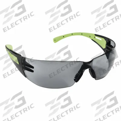 SELLSTROM Safety Glasses: Smoke Lens, Frameless, Hard Coat, Black/Green Frame - Padded Comfort-Fit Safety Glasses