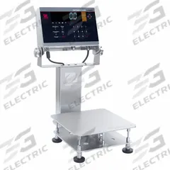 OHAUS Industrial Bench Scale: 9 3/4 in x 9 3/4 in, IP68/IP69K, Column-Mounted, Stainless Steel (MPN D61XWE5K1S6). Key specifications — Connection Ports: USB; Readability: 0.001 lb/0.5 g; Brand: OHAUS; Weighing Surface Material: Stainless Steel.