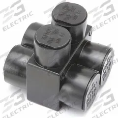 BURNDY Multitap Connector: 2 Port, Double-Sided Entry, 4 AWG – 600 kcmil Wire Size, Black (MPN 1PLD6002). Key specifications — Body Material: Aluminum; Brand: BURNDY.