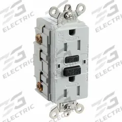 HUBBELL GFCI Receptacle: Duplex, 5-15, Gray, GFCI, 125V AC, 15 A, 2 Pole / 3 Wire (MPN GFSG5262GRY)