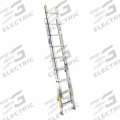 WERNER Extension Ladder: 16 ft Ladder Size, Aluminum, 250 lb Load Capacity, 32 lb Wt, 2 Sections (MPN D1816-2EQ). Key specifications — Color: Silver; Brand: WERNER; Included Features: Leg Levelers; Removable Fly: Removable.