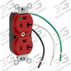 LEVITON Duplex Receptacle/Oultet, 20 Amp: Hospital Grade, Duplex, 5-20R, Red, 125V AC, 20 A (MPN 8300-LR)