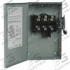 EATON Safety Switch: Non-Fusible, 30 A, Three Phase, 240V AC, Galvanized Steel, Indoor (MPN DG321UGB). Key specifications — attr867131: EATON.