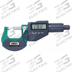 INSIZE Digital Outside Micrometer: 1 in to 2 in /25 mm to 50 mm, Inch/Metric (MPN 3109-50E). Key specifications — attr1182744: 0.00005 in/0.001 mm; attr1182751: Certificate of Inspection; attr1182776: Not Rated; attr1182741: INSIZE; attr1182743: +/- 0.00015 in; attr1182759: No.