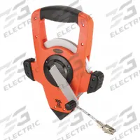 KESON Long Tape Measure: Assisted, NRS18100, SAE, 100 ft, 1/8 in, Plastic, 100 ft Blade Lg (SAE). Key specifications — attr939846: NRS18100; attr939849: Steel; attr939859: Nonmagnetic Single Hook; attr939850: Single-Sided; attr939855: 1/8 in; attr944023: Hook End; attr940484: KESON; attr985224: Plastic.