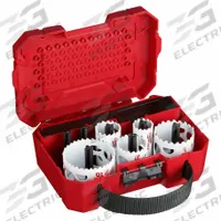 MILWAUKEE Hole Saw Kit: 9 Pieces, 1 11/16 in Max. Cutting Dp, Bi-Metal, 3.5 Teeth per Inch (MPN 49-22-4009). Key specifications — attr1098178: 3.5; attr1098172: MILWAUKEE.