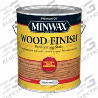 MINWAX Wood Stain: Wood Stain, Interior, Oil, 1 gal Container Size, Wood, Sedona Red, Minwax (MPN 710860000). Key specifications — Brand: MINWAX; Transparency: Semi-Transparent; Use Location: Interior; Sub-Brand: Minwax; Color: Sedona Red.