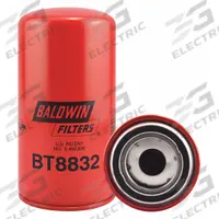 BALDWIN FILTERS Hydraulic Filter: Hydraulic Fluid, 2-16 Thread Size, Spin-On, 3 11/16 in Outside Dia (MPN BT8832). Key specifications — Media Material: Cellulose; Brand: BALDWIN FILTERS; Compatible Fluid Type: Hydraulic Fluid; Compatible Vehicle Make: Hitachi; Includes: 20 psid Bypass Valve; Thread Size: 2-16.