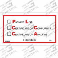 APPROVED VENDOR Packing List Envelopes: 10 in Outside Ht, 5 1/2 in Outside Lg, Black/Red, 1,000 PK (MPN PL97). Key specifications — Color: Black/Red; Message Location: Centered; Opening Location: Side Loading; Message: Packing List/Certificate of Compliance/Certificate of Analysis Enclosed; Brand: APPROVED VENDOR.