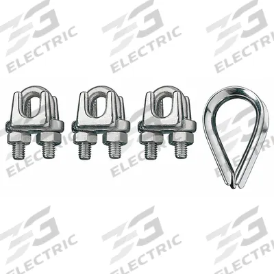 RONSTAN Wire Rope U-Bolt Clip and Thimble Kit: 5/16 in Compatible Rope Dia - Clip & Thimble Kits
