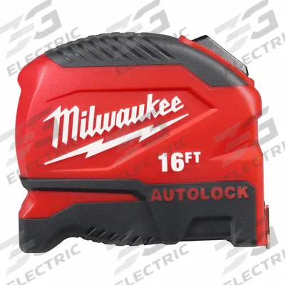 MILWAUKEE Auto-Lock Tape Measure: Nonmagnetic Single Hook Tip, 16 ft, Plastic - Standard (Inch) Tape Measures