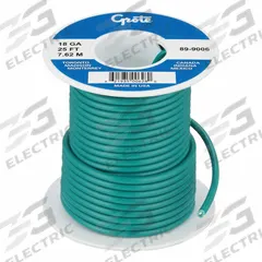 GROTE Primary Automotive Wire: GPT, 25 ft, 1 Conductor, 18 AWG, Green, 60 V Volt (MPN 89-9006). Key specifications — Brand: GROTE.