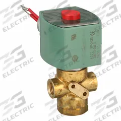 REDHAT Solenoid Valve: 3-Way, Normally Closed, 1/4 in Pipe Size, 24V DC, Direct Mount, Brass Body (MPN 8320G18424/DCDD). Key specifications — Pipe Size: 1/4 in; Voltage: 24V DC; Brand: REDHAT; Coil Enclosure: Watertight.
