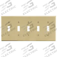 HUBBELL Wall Plate: Toggle, 5 Gang, Ivory, Std Size (MPN P5I). Key specifications — Brand: HUBBELL; Material: Polycarbonate.