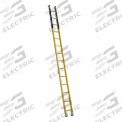 WERNER Straight Ladder: 14 ft Ladder Size, Fiberglass, 375 lb Load Capacity, 32 lb Wt, 14 Rungs (MPN M7114-1). Key specifications — Color: Yellow; Brand: WERNER; Included Features: Side Rail Bumpers; Shoe Type: Slip-Resistant.