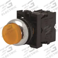 EATON Extended Push Button: Amber, 22 mm Mounting Size, Non-Metallic, Momentary (MPN M22-DLH-A). Key specifications — Brand: EATON; Action: Momentary; Series: M22; Push Button Material Type: Non-Metallic.