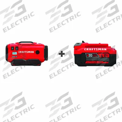 CRAFTSMAN Inflator: V20*, 160 psi Max., 20 in Hose Lg, Cordless, 4.0 Ah - Craftsman Inflators