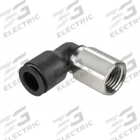 LEGRIS Push-Fit Elbow Fitting: 5/32 in OD x 1/4 in Pipe Size, Push-to-Connect x FNPT, Black (MPN 3009 04 14). Key specifications — Brand: LEGRIS; Thread Size A: 1/4".