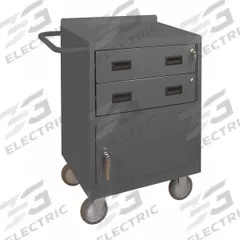DURHAM MFG Mobile Cabinet Workbench: 24 in x 18 in, Steel, 1,200 lb Overall Load Capacity, Gray (MPN 2201-95). Key specifications — Included Components: Handle on Side; Assembly: Fully Assembled; Brand: DURHAM MFG.