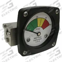 MIDWEST INSTRUMENT 3-Color Differential Pressure Indicator: 1,000 psig Max. Static Pressure, 522 (MPN 522S-050). Key specifications — Brand: MIDWEST INSTRUMENT; Accuracy: ±5% of Full Scale; Sensor Material: Buna-N; Housing Material: Stainless Steel; Transition Points: 0 psid to 20 psid (Green) / 20 psid to 30 psid (Yellow) / 30 psid to 50 psid (Red).