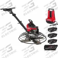 MILWAUKEE Edging Trowel Kit and Battery: 36 in Ring Dia, 14 in Lg, 8 in Wd, Electric (MPN MXF336-3HD, MXFHD812). Key specifications — Brand: MILWAUKEE; Includes: (4) Batteries; Engine: Electric; Blade Material: Aluminum.