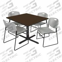 CAIN Cafe/Breakroom Table: Laminate, Walnut, 29 in Overall Ht - Max, 48 in Overall Wd, Square, Black (MPN TB4848NW44GY). Key specifications — attr1039436: CAIN; attr1039447: Black; attr1039448: Metal; attr1039806: Black; attr1039828: Walnut; attr1039829: Square; attr1039830: Laminate; attr1039831: Laminate.