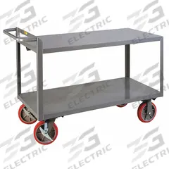 LITTLE GIANT Utility Cart: 3,600 lb, 60 in L x 30 in W Shelf, 2 Shelves, Gray, Flat (MPN G-3060-8PYBK). Key specifications — Caster/Wheel Configuration: (2) Rigid; Brand: LITTLE GIANT; Caster Wheel/Tread Material: Polyurethane.