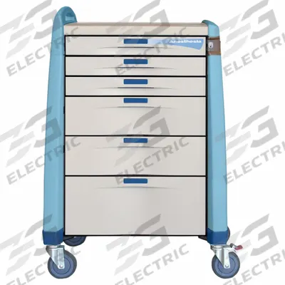 CAPSA HEALTHCARE Anesthesia Cart: Polymer, (1) Swivel with Brake/(3) Swivel, Blue - Medical Procedure Carts