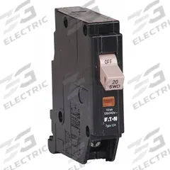 EATON Circuit Breaker: 20 A, 120/240V AC, Single Phase, 10kA at 120/240V AC, Type CH Loadcenters (MPN CHF120). Key specifications — attr195951: 20 A; attr195952: 120/240V AC; attr195953: Single; attr195954: 10kA at 120/240V AC; attr195958: Standard; attr195955: Type CH Loadcenters; attr211136: EATON.