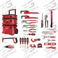 MILWAUKEE Plumbers Tool Kit: 22 Total Pcs, Rolling Modular Tool Box (MPN 48-22-0141). Key specifications — attr647963: None; attr549017: (4) Nut Drivers; attr549018: (3) Adjustable Wrenches; attr549019: (2) Hand Saws; attr549020: None; attr549021: None; attr539000: MILWAUKEE.