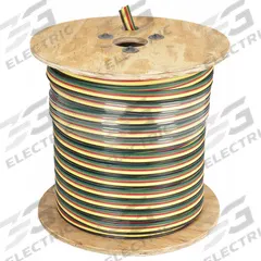 SOUTHWIRE Flat Submersible Pump Cable: 600 V, 3 Conductors, 500 ft Lg, 10 AWG, Black/Red/Yellow (MPN 56366302). Key specifications — Manufacturer Part Number: 56366302; Grounding Conductor Insulation Color: Green; Grounding Conductor Material: Copper; Grounding Conductor Size: 10 AWG; Standards: UL Listed; Product Type: Flat Submersible Pump Cable; Brand: SOUTHWIRE.