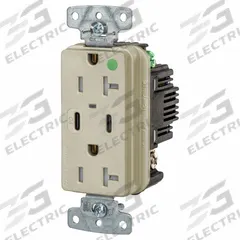 USB Receptacle: Duplex, 5-20R, 2 USB Ports, USB Type A/C, Ivory, 125V AC, 20 A (MPN USB8300CPDI). Key specifications — Brand: HUBBELL.