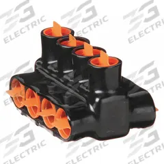 BLACKBURN Multitap Connector: 4 Port, Double-Sided Entry, 10 AWG – 250 kcmil Wire Size, Black (MPN AMTD250104). Key specifications — Body Material: Aluminum; Brand: BLACKBURN.