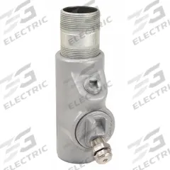 Sealing Fitting with Drain - Vertical: Iron, 1 1/4 in Trade Size, Male, 5 1/16 in Overall Lg (MPN EYD-46). Key specifications — Brand: APPLETON ELECTRIC; Connection Type: Threaded; Thread Gender: Male; Ends - Hazardous Fittings: 1-1/4 in FNPT x 1-1/4 MNPT; Material: Iron; Hazardous Location Rating: Class I, Division 1 and 2, Groups C, D; Thread Type: NPT; Standards: UL 886.