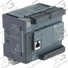 SCHNEIDER ELECTRIC PLC: 14 (Discrete), (10) Transistor, 24V AC : 24V DC (MPN TM221C24T). Key specifications — attr211240: SCHNEIDER; attr1072668: Clock Included; attr1075941: 14 (Discrete); attr1075943: (10) Transistor.
