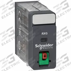 SCHNEIDER Relay: Socket Mounted, 5 A Current Rating, 48V AC, DPDT, 8 Pins/Terminals, J Socket (MPN RXG21E7). Key specifications — Brand: SCHNEIDER; Base Type: Square; Mounting Style: Plug-In; Pin Shape: Flat; Electrical Connection: Quick-Connect; Manufacturer Part Number: RXG21E7; Series: Harmony™ RXG Series.