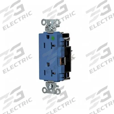 HUBBELL Receptacle: Hospital Grade, Decorator Duplex, 5-20R, Blue, 125V AC, 20 A - General Purpose Receptacles