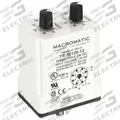 MACROMATIC Single Function Time Delay Relay: Socket Mounted, 12V DC, 10 A, 8 Pins/Terminals (MPN TR-55126-12). Key specifications — Brand: MACROMATIC.