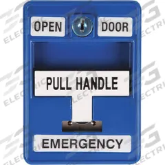 DORTRONICS Emergency Pull Station: 1 in Ht, 5 in Dp, 2 5/8 in Wd, Blue, Blue – Metal, Blue (MPN 6510/BL-S35). Key specifications — Color: Blue; Product Type: Emergency Pull Station; Brand: DORTRONICS.