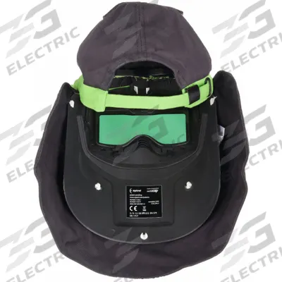 OPTREL Welding Helmet: Auto-Darkening, 1 Arc Sensors, Black/Green, W9 to W12 - Auto-Darkening Welding Helmets - Solid Color