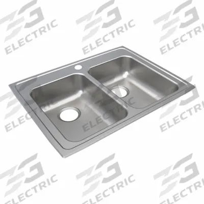 JUST MANUFACTURING Bowl Drop-In Sink: 29 in Overall Lg, 22 in Overall Wd, 4 1/2 in Bowl Dp - Two-Bowl Counter-Mounted Kitchen & Bar Sinks without Faucets