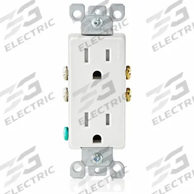 LEVITON Receptacle: Duplex, 5-15, White, 125V AC, 15 A, 2 Pole / 3 Wire (MPN T5325-W) - General Purpose Receptacles