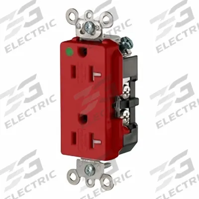 LEVITON Duplex Receptacle Outlet: Hospital Grade, Duplex, 5-20R, Red, 125V AC, 20 A - General Purpose Receptacles