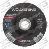WEILER Abrasive Grinding Wheel: Type 27, 5" x 1/8" x 7/8", Aluminum Oxide, 24 Grit, Wolverine (MPN 56428). Key specifications — Series: Wolverine; Brand: WEILER.