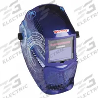 WESTWARD Welding Helmet: Auto-Darkening, 2 Arc Sensors, Graphics, Blue/White, W9-13, Analog, Ratchet (MPN 22XX44). Key specifications — Color: Graphics; Suspension Adjustment Type: Ratchet; Graphics: Blue/White; Viewing Area: 3.82 in x 1.73 in; Brand: WESTWARD; Grind Mode: Yes; Helmet Material: Nylon; Helmet Type_Original: Auto-Darkening.