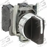 SCHNEIDER Selector Switch: 22 mm Panel Mounting Size, 3 Positions, Short Lever, 2NO, Metallic (MPN XB4BD33). Key specifications — AC Contact Rating: 3 A @ 240 V; Action: Maintained/Maintained/Maintained; Cam: No Cam Included; DC Contact Rating: 0.1 A @ 600 V; Hazardous Location Specification: Not Rated; Operator Head Material: Plastic; Operator Head Type: Short-Handled Knob; Operator Illumination: Non-Illuminated.