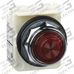 SCHNEIDER ELECTRIC Pilot Light: 30 mm Panel Mounting Size, Red, Incandescent, 9001K Series (MPN 9001KP1R31). Key specifications — Series: 9001K; Brand: SCHNEIDER; Includes Push-To-Test: No Push-To-Test Included.
