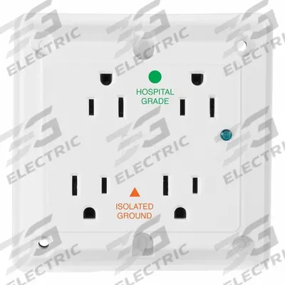 LEVITON Straight Blade Receptacle: Hospital Grade, Quad, 5-15R, White, 125V AC - General Purpose Receptacles